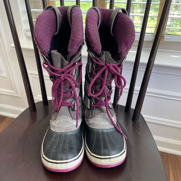 Sorel Joan of Arctic Knit Shale Winter Boots 8 Leather Waterproof Purple $240 - Picture 3 of 11